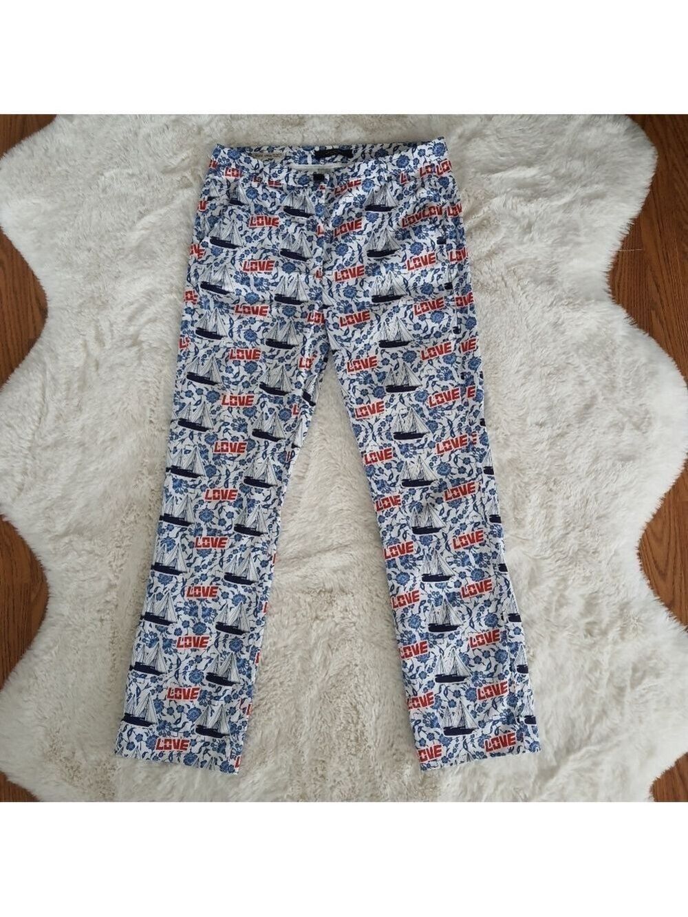 Max Mara Weekend Capri Flare Pants Womens LOVE Boat Floral Coastal Sail Vacation